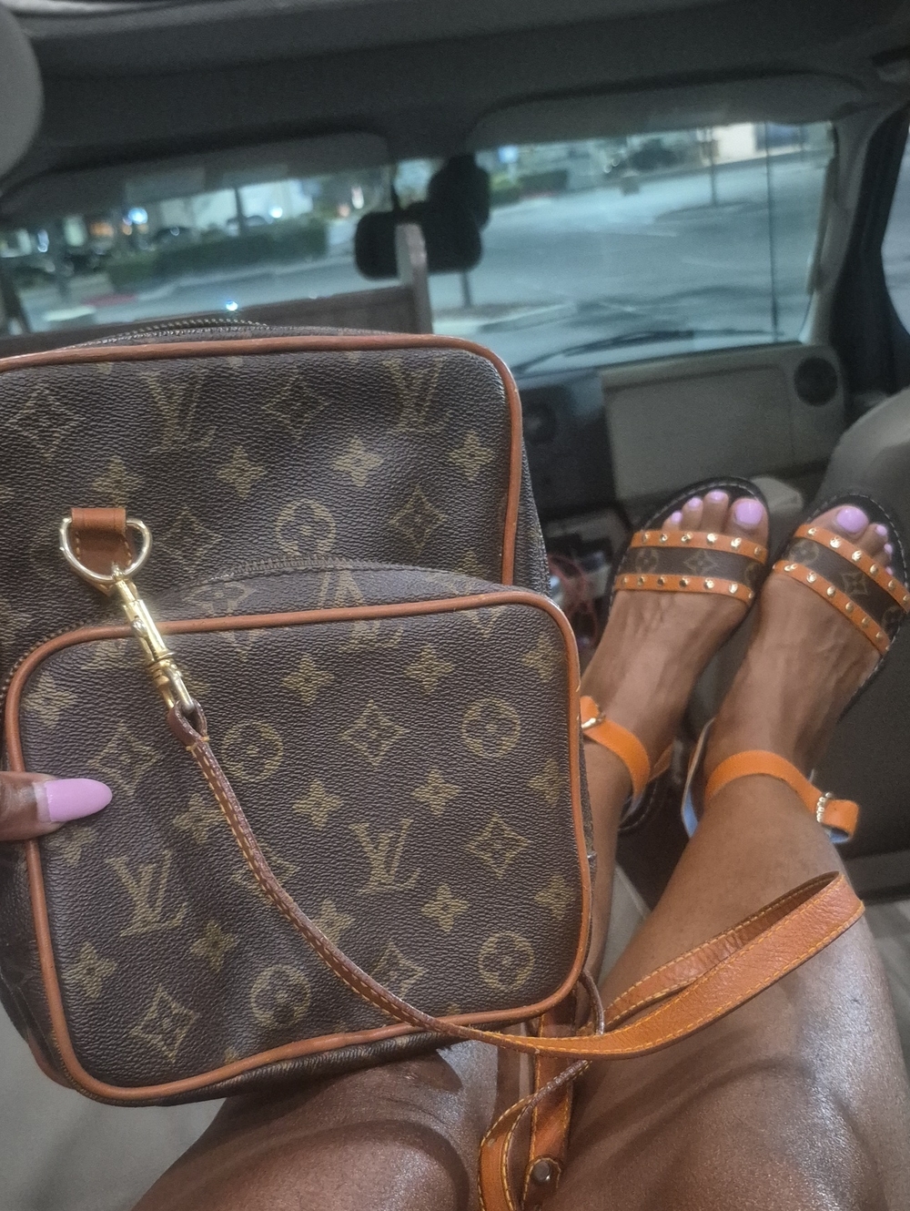 Monogram Canvas Crossbody in Brown & 8.5 Sandals